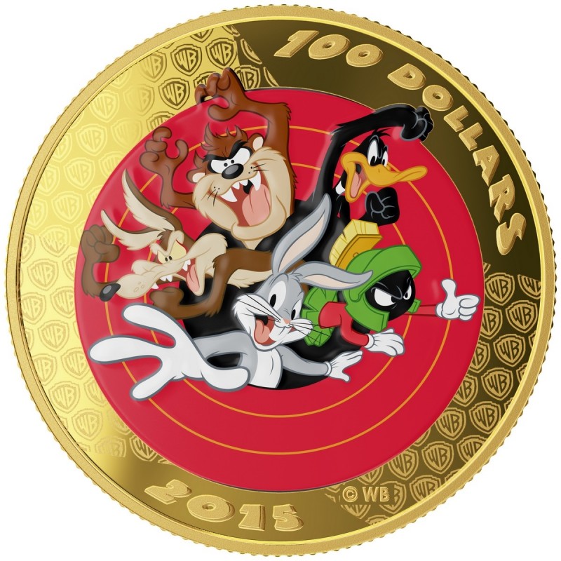 2015 Canadian 100 Looney Tunes Bugs Bunny and Friends 14 karat Gold Coin Pocket Watch